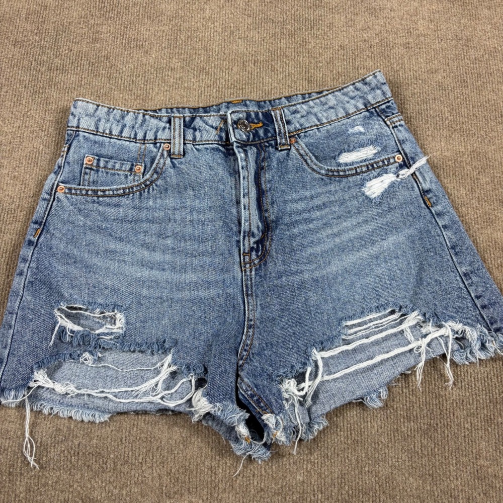 Wild Fable Womens High Rise Distressed Denim Shorts Blue Size 6 Raw Hem Distress